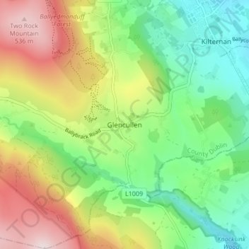 Mapa topográfico Glencullen, altitude, relevo