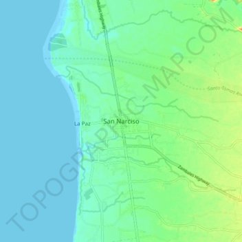 Mapa topográfico San Narciso, altitude, relevo