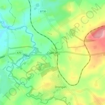 Mapa topográfico Coalhall, altitude, relevo