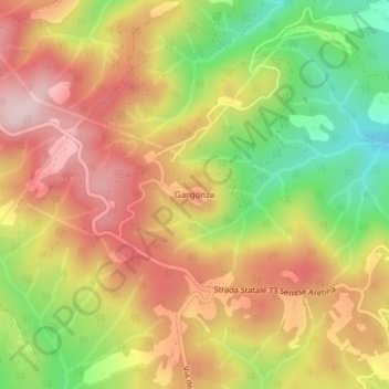 Mapa topográfico Gargonza, altitude, relevo