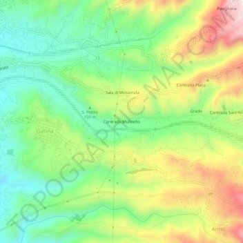 Mapa topográfico Contrada Mulinello, altitude, relevo