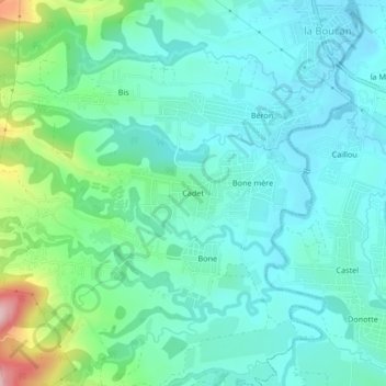 Mapa topográfico Cadet, altitude, relevo