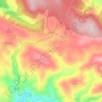 Mapa topográfico Zoio, altitude, relevo