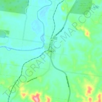 Mapa topográfico Tiaro, altitude, relevo