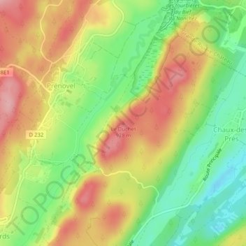 Mapa topográfico Le Duchet, altitude, relevo