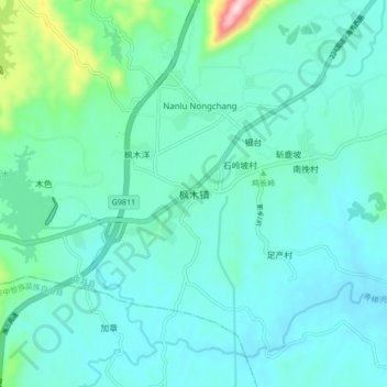 Mapa topográfico 枫木镇, altitude, relevo