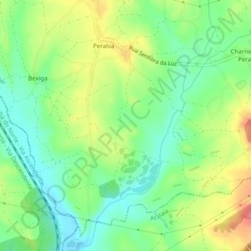 Mapa topográfico Vale de Almoinhas, altitude, relevo
