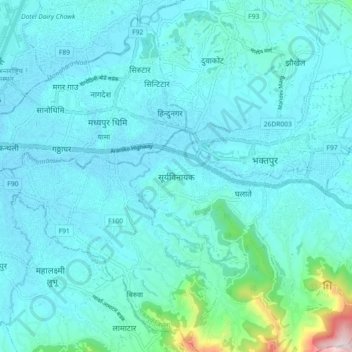 Mapa topográfico Suryabinayak, altitude, relevo