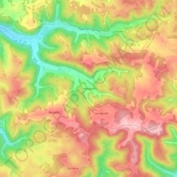 Mapa topográfico Péchalart, altitude, relevo