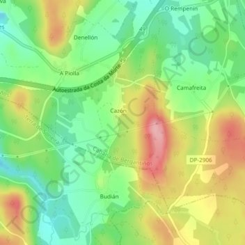 Mapa topográfico Chan de Vilares, altitude, relevo