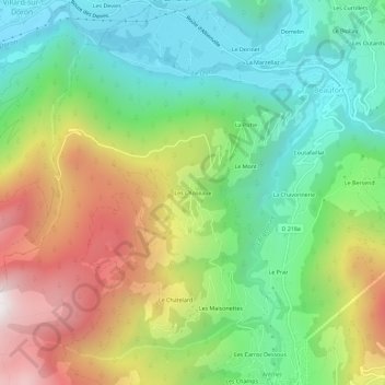 Mapa topográfico Les Choseaux, altitude, relevo