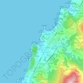 Mapa topográfico Montecelo, altitude, relevo