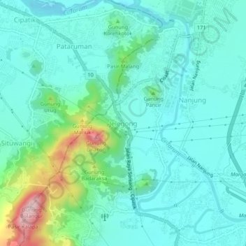 Mapa topográfico Jelegong, altitude, relevo