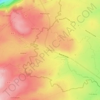 Mapa topográfico Chervigieux, altitude, relevo