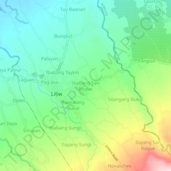 Mapa topográfico Ibabang San Roque, altitude, relevo
