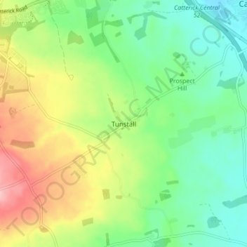 Mapa topográfico Tunstall, altitude, relevo