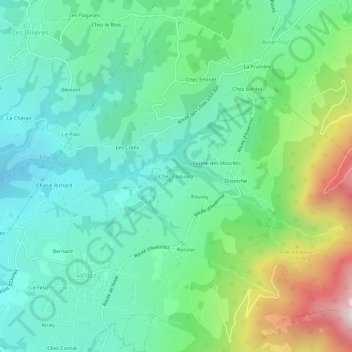 Mapa topográfico Chez Coquard, altitude, relevo