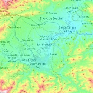 Mapa topográfico San Francisco de Yare, altitude, relevo