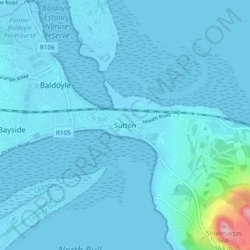 Mapa topográfico Sutton, altitude, relevo