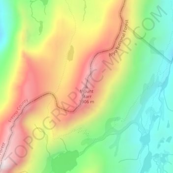 Mapa topográfico Mount Starr, altitude, relevo