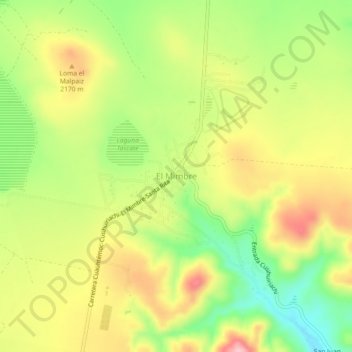 Mapa topográfico El Mimbre, altitude, relevo