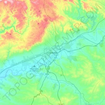 Mapa topográfico Córdoba, altitude, relevo