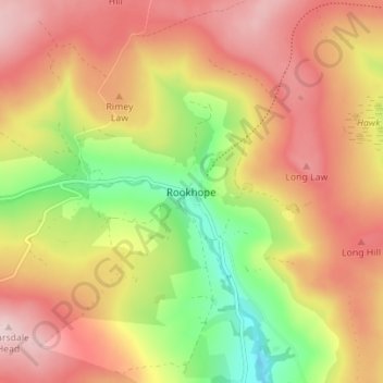 Mapa topográfico Rookhope, altitude, relevo