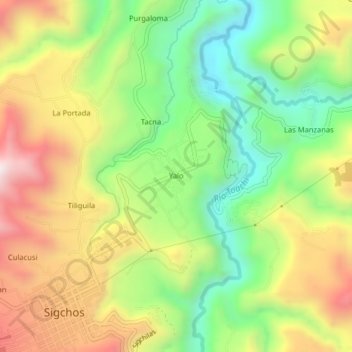 Mapa topográfico Yalo, altitude, relevo