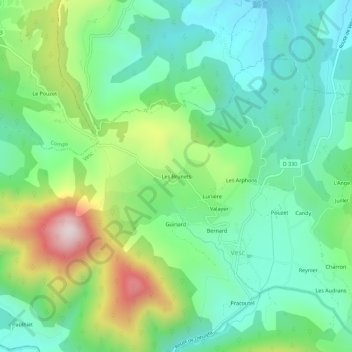 Mapa topográfico Les Brunets, altitude, relevo