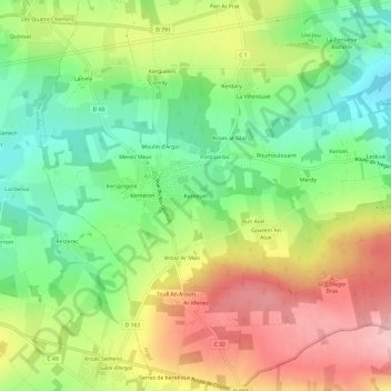 Mapa topográfico Kerneyet, altitude, relevo