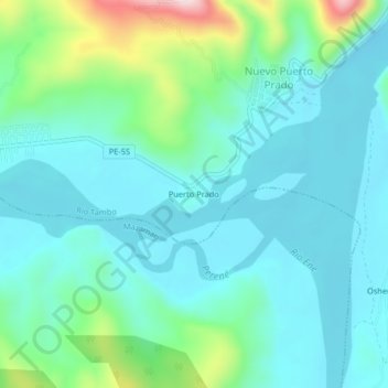Mapa topográfico Puerto Prado, altitude, relevo