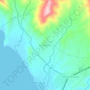 Mapa topográfico Banawang, altitude, relevo