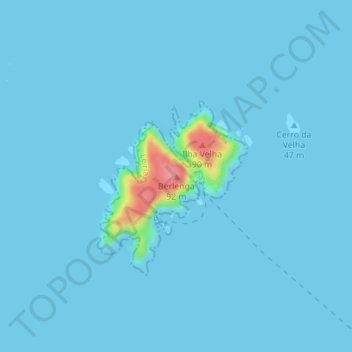 Mapa topográfico Berlenga, altitude, relevo