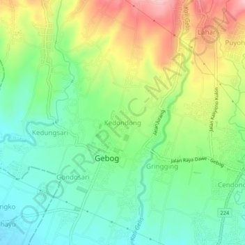 Mapa topográfico Kedondong, altitude, relevo