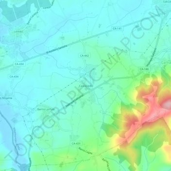 Mapa topográfico Castanedo, altitude, relevo