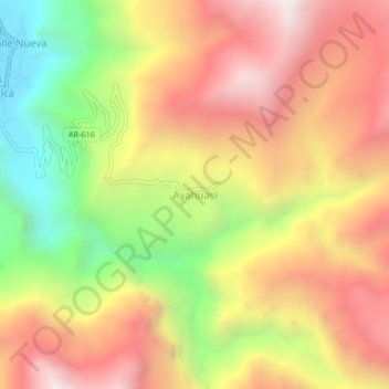 Mapa topográfico Ayahuasi, altitude, relevo