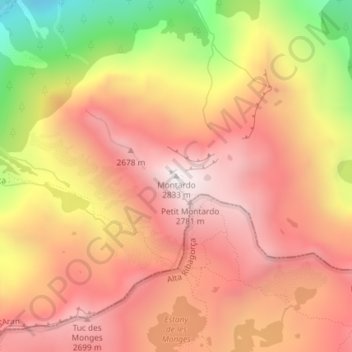Mapa topográfico Montardo, altitude, relevo
