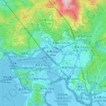 Mapa topográfico 荃灣, altitude, relevo