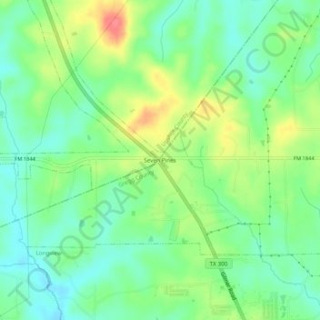 Mapa topográfico Seven Pines, altitude, relevo