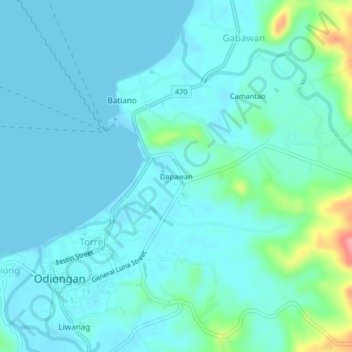 Mapa topográfico Dapawan, altitude, relevo