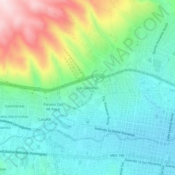Mapa topográfico Las Canteras, altitude, relevo