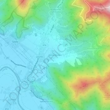 Mapa topográfico Nicosia-Rezzano, altitude, relevo