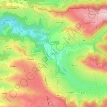 Mapa topográfico Anjoigny, altitude, relevo