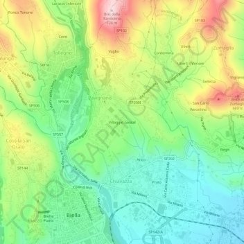 Mapa topográfico Villaggio Gescal, altitude, relevo