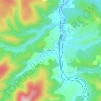 Mapa topográfico Chaniaux, altitude, relevo