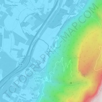Mapa topográfico Les Brunières, altitude, relevo