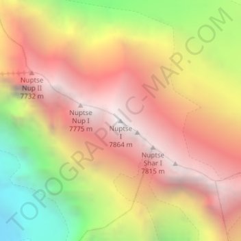 Mapa topográfico Nuptse I, altitude, relevo