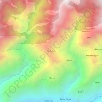 Mapa topográfico Golpha, altitude, relevo