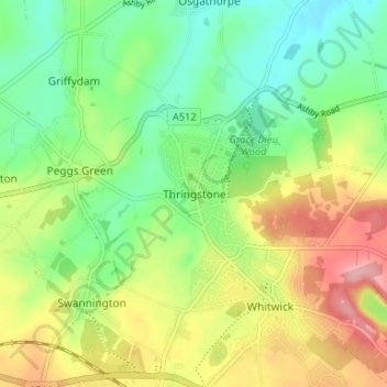 Mapa topográfico Thringstone, altitude, relevo