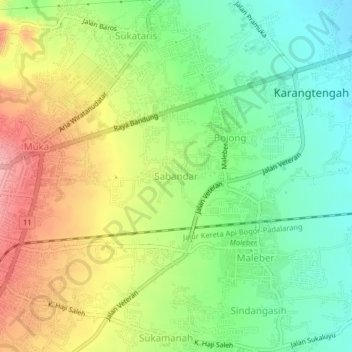 Mapa topográfico Sabandar, altitude, relevo